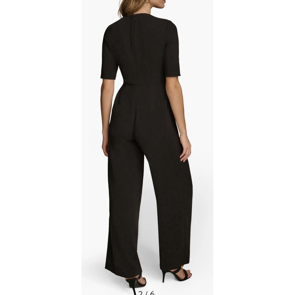 Donna Karan Black O-Ring Straight-Leg Twist Front Jumpsuit Size 12 - Picture 2 of 16